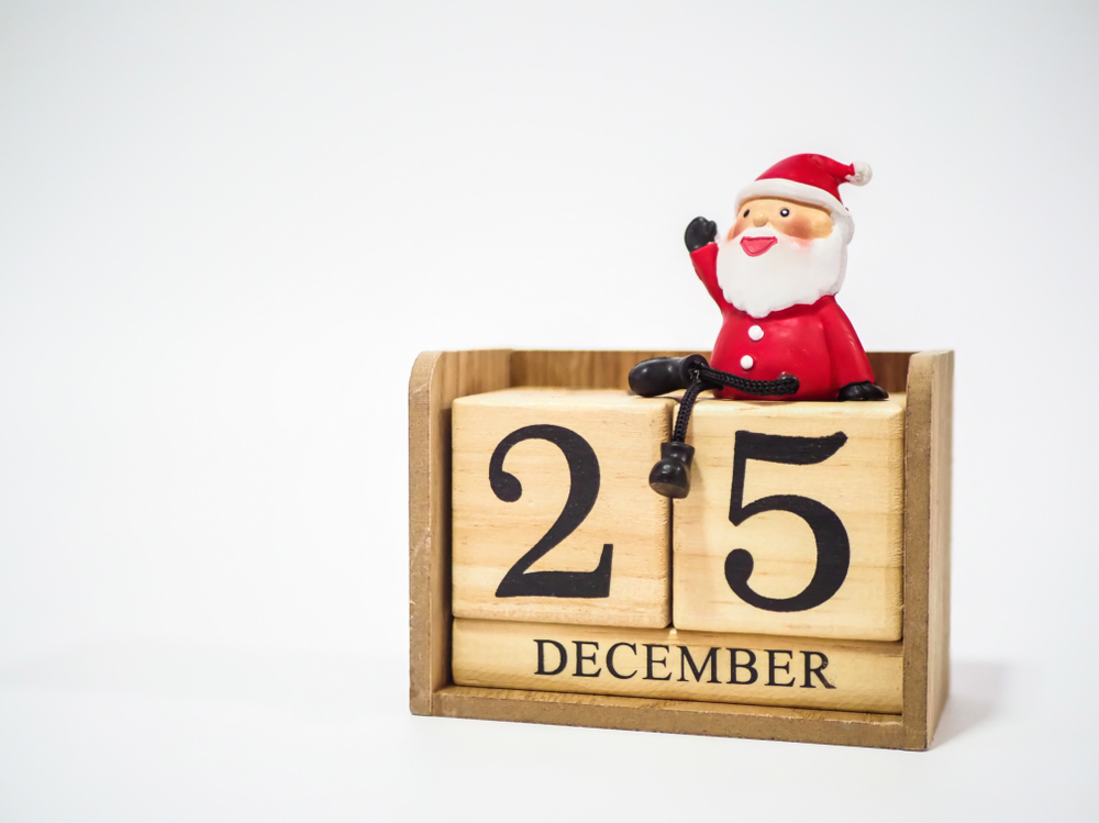 Santa,Clause,Sitting,On,The,Wooden,Block,Calendar,Date,December